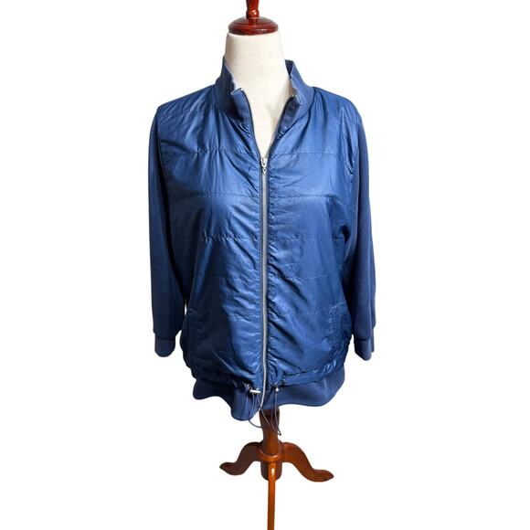 Chico's Zenergy jacket blue quilted knit cuffs & adjustable hemline  Sz 3 US XL - Picture 1 of 10